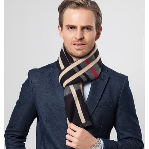 Man Winter Warm Scarf Cashmere Comfortable Soft Plaid Color Gentleman Classic Long Wrap Autumn Mens Fashion