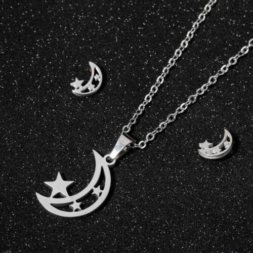 2020 New Star Moon Earrings Unusual Korean Stainless Steel Necklace Set Fashion Hypoallergenic Fine Jewelry Female New Year Gift