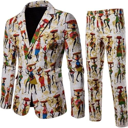 New Arrival Men Causal Suits Blazer and Pant Set Formal High Quality Cotton Polyester Batik African Print Men Fashion Plus Size