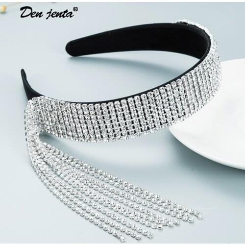 Fashion jewelry Long Tassel Headband Shiny Rhinestone Hairband For Women Hair Accessories Asymmetry Tassel Bridal Wedding Tiara