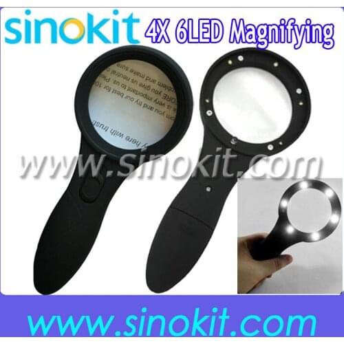 Wholesales 4X with 6LED Porket Hand-held Reading Magnifying Glass Loupes - TH60059