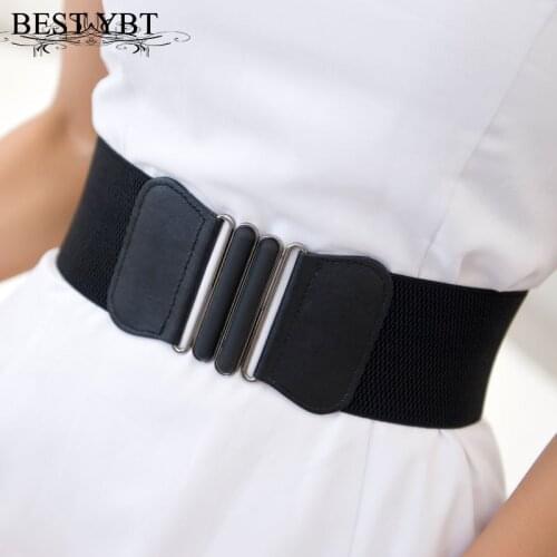 Waist Belt Fashion Waist Belts Lady Solid Stretch Elastic Wide Belt Dress Adornment For Women Waistband 7.5cm Width 65cm Long