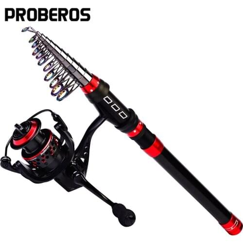 PROBEROS Fishing Rod and Reel Kit 1.8-3.6m Carbon Fiber Fishing Rod 5.0:1 Spinnin Reel Combo Telescopic Fishing Pole Reel Set
