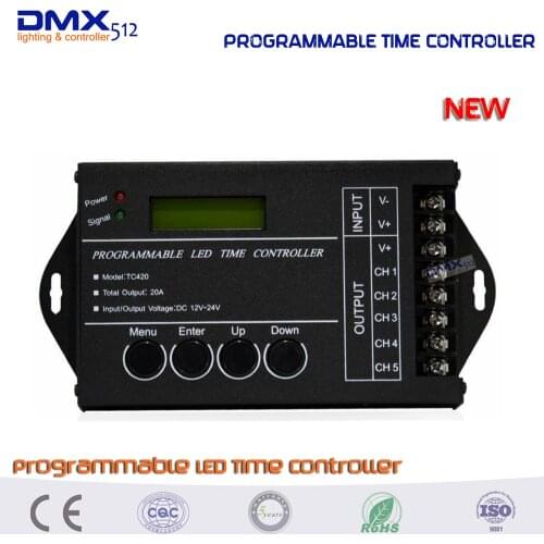 DHL Free Shipping 5pcs/lot Time programable RGB LED Controller Dimmer TC420 5Channel Total Output 20A Common Anode Programmable