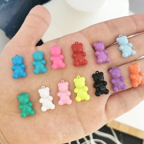 QMHJE Painting Bear Candy Colors Charm Pendant Necklace Bracelet Earrings Women Choker Neon Green Jewelry Accessories DIY