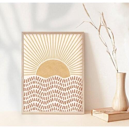 Rising Sun Boho Art Canvas Print Neutral Wall Art Picture Minimalist Poster Abstract Painting for Living Room Bedroom Wall Decor