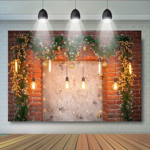 Christmas Light Brick Wall Background For Photography Twinkle Stars Backdrop For Photo Booth Children Christmas Backgrounds