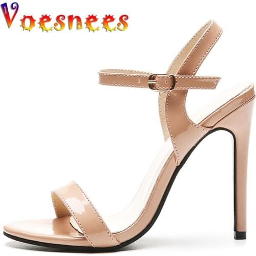 Shallow Mouth Patent Leather Female Sandals Comfortable Thin Heel Peep Toe Nightclub High Heel Shoe Sexy Women Shoes Big Size 43