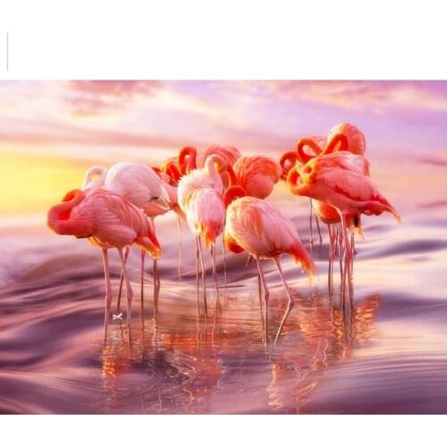 Diy Beach flamingo Diamond Embroidery Paint With Diamonds Diamond Painting Cross Stitch Birds Wall Arts Full Square Drill AA1306