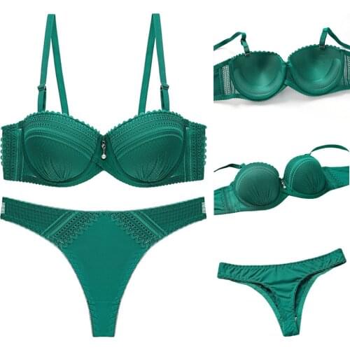 Sexy Womens Thong Underwear Set Black Push up Bra Brassiere Women Lingerie Set Lace Panties Bra Sets Solid Sexy Lingerie Femme