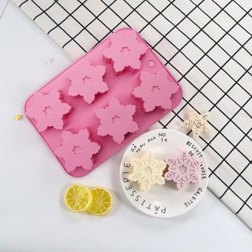 6 Cavity Silicone Snowflake Chocolate Mold Soap Ice Tray Cake Candle Christmas Mould Decoration DIY Baking Pastry Mouds Tools