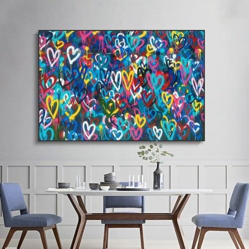 Modern Graffiti Group of Colorful Love Hearts Posters and Prints Canvas Paintings Wall Art Pictures for Living Room Decor