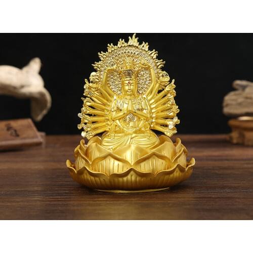 Lucky Buddha Kwan Yin StatueThe Thousand-Hand Bodhisattva Guan Yin Figurine Buddhist Statues Sculptures Car Home Decoration