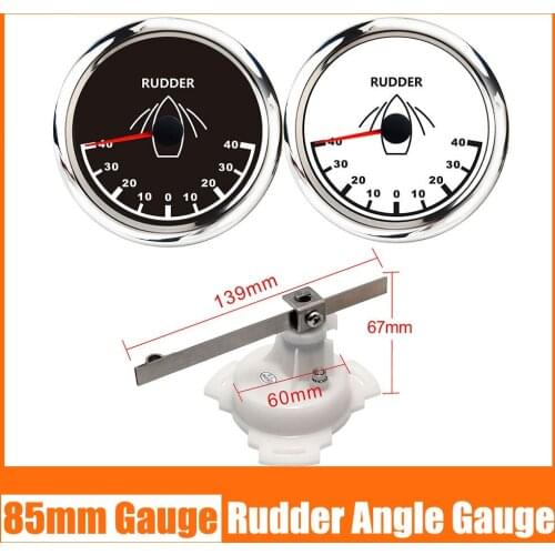 85mm Marine Rudder Angle Indicator Gauge With Rudder Angle Meter Sensor -40~40 range 0-190 ohm Waterproof Red Backlight 9-32V