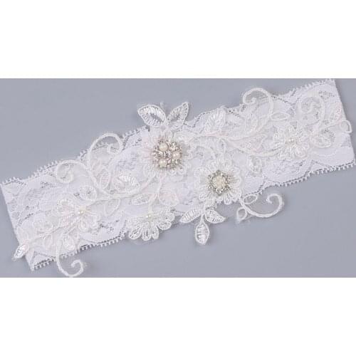 Wedding Garter Rhinestone Embroidery Flower Beading White Sexy Garters for Women/Female Thigh Ring Bridal Leg Garter