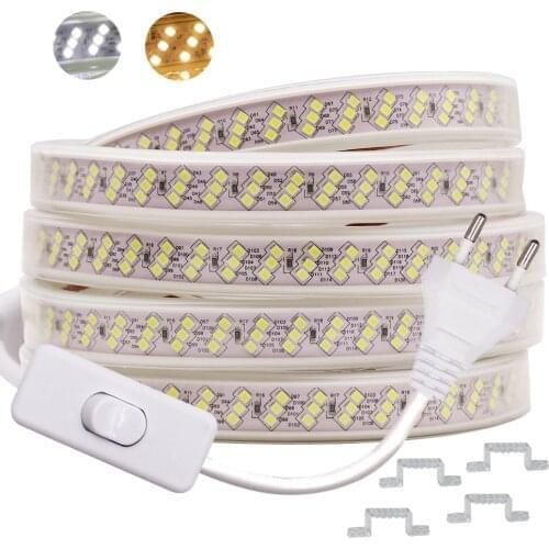 220V Led Strip Light 2835 SMD 276LEDs/m Oblique Three Rows High Bright Led Light Strip Waterproof Flexible LED Ribbon Decoration