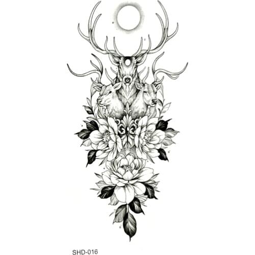 Three styles Grey Flower/dragon/deer/goat Waterproof Temporary Tattoos Men Tatoo Men Fake Tattoo Sleeves henna tattoo stickers