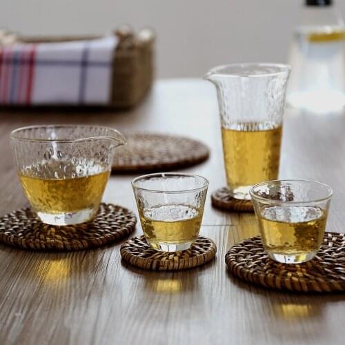 High Quality Japan Style Hammer Printed Transparent Tea Water Glass Cup Engraving Round Clear Zakka Drinkware Cups Wholesale