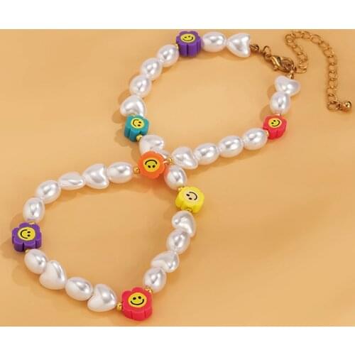 Y2K Jewelry Pearl Flower Smiley Necklace For Women Beads Punk Harajuku Vintage Necklace Charms 90s Aesthetic Gifts 2021