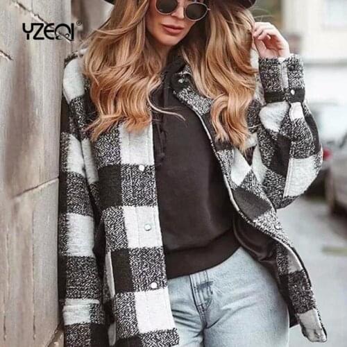Yzeqi 2021 Vintage Plaid Jackets Women Spring Fashion Ladies Patchwork Coats Female Thick Woolen Jacket Girls Casual Jacket Top