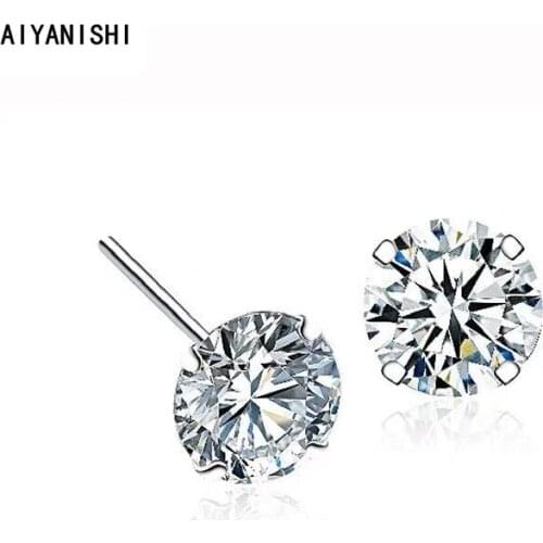 AIYANISHI 925 Sterling Silver 3/4/5/6mm Round Stud Earrings New Woman Fashion Jewelry Wedding Engagement Silver Earrings Gifts