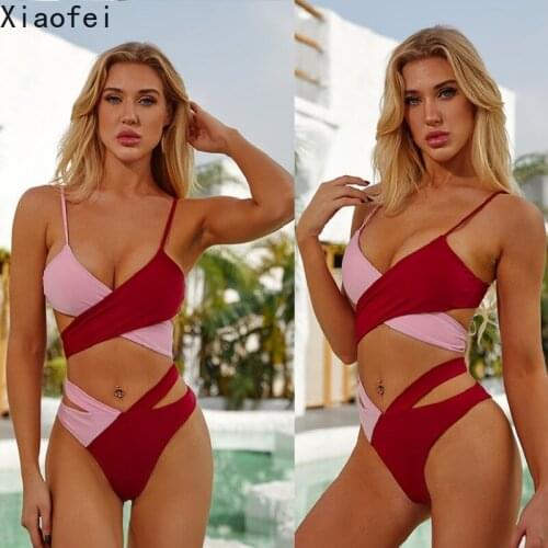 Women High Waist Bikinis Set Two Pieces Patchwork Swimsuit Cross Bandage Bikinis Swimwear