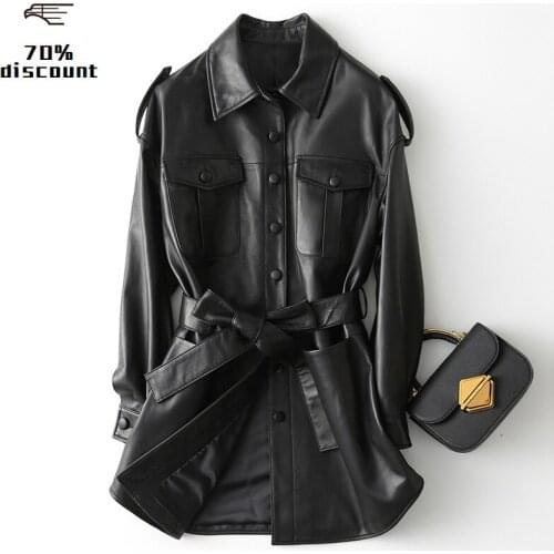 Fashion Real Leather Female Jacket 2020 Spring Autumn Korean Vintage Streetwear Genuine Leather Trench Coat Women