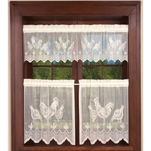 1PCS 152x36cm Valance 2PCS 76x61cm Tiers Fashion Rooster Pattern Lace Kitchen Door Curtain Set for Easter Decoration Supplies