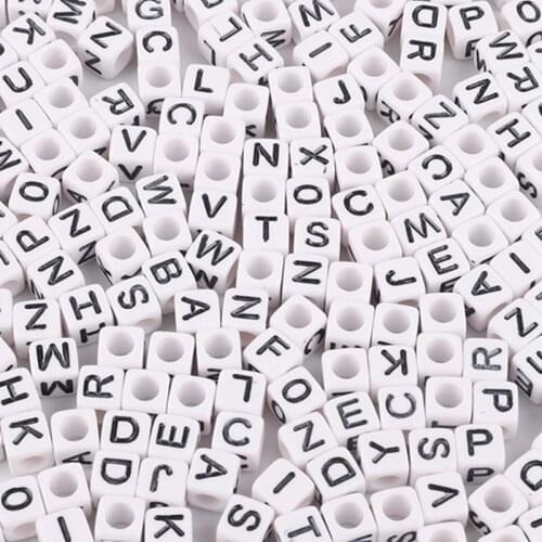 250 Assorted Black in white Alphabet Letter Acrylic Cube Pony Beads 6X6mm