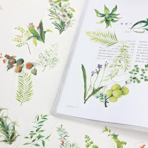 34pcs / Set Of Green Plant Material Sticker Pack Creative Diary Travel Album Decoration Sticker Office Stationery Supplies Gift