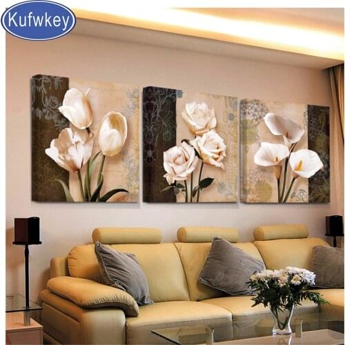 Triptych Diamond Painting"Tulip Flowers"3 Piece Diamond embroidery 5d diy full square Cross Stitch diamond mosaic puzzle Art 3d