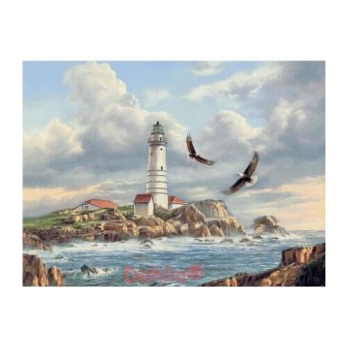 Boston Lighthouse Scenery Needlework Embroidery DIY Aida Cross Stitch Kits Crafts 14CT Counted Unprinted Home Decor Handmade