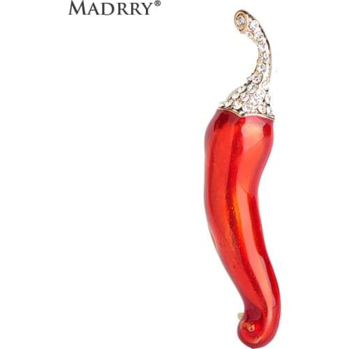 Madrry Vivid Vegetable Brooches Red Chili Pepper Shape For Women Kids Gold-color Metal Crystals Hijab Pin Hat Collar Bijoux