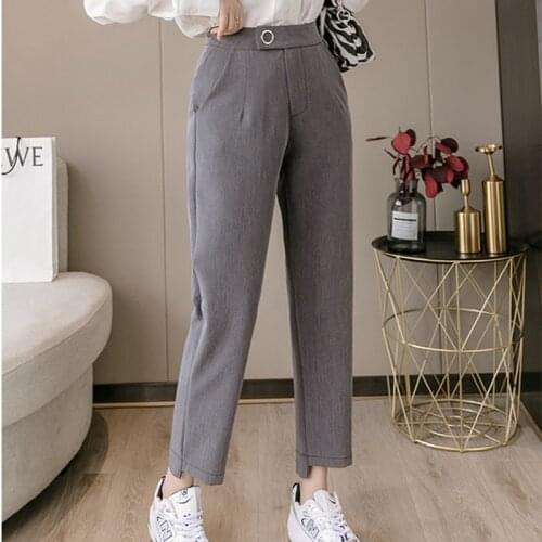 Spring Autumn Womens Pencil Pants Casual All-match Button Waist Work Female Trousers Fashion High Waist Plus Size 2XL Pants