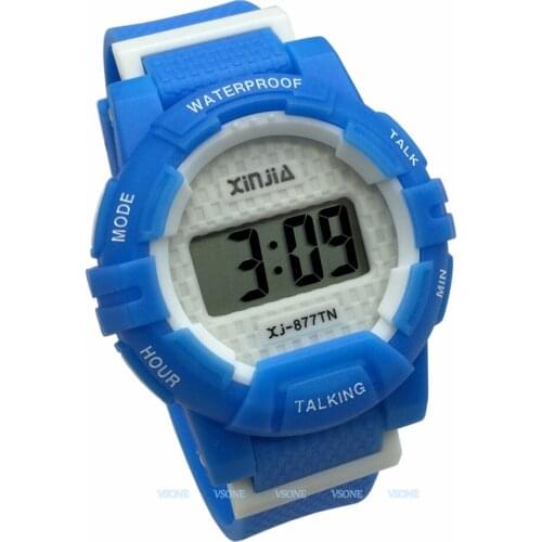 Russian Talking Wrist Watch Electronic Sports Watches with Alarm, with Blue Ruber Strap 877TN(BLU)