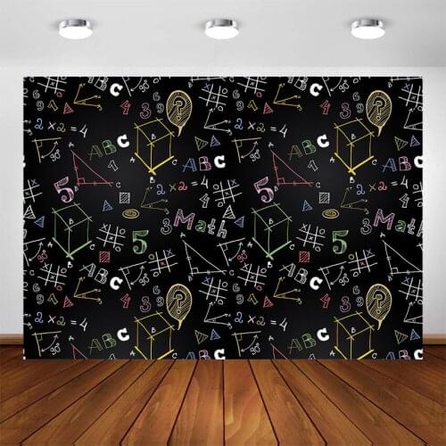 Back to School Backdrop Blackboard Geometric Patterns Chalk Drawing Student Teacher Photography Background for Photoshoot Studio