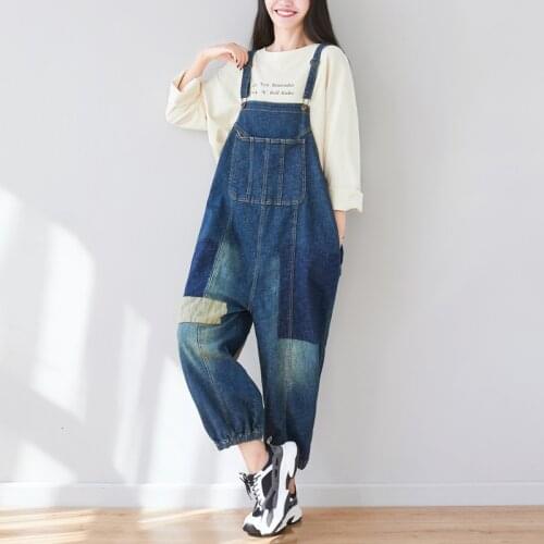 Casual Washed Denim Rompers Pants European Style Baggy cowboy Jumpsuit Plus Size Bib Overalls Women Suspenders Wide Leg Jeans