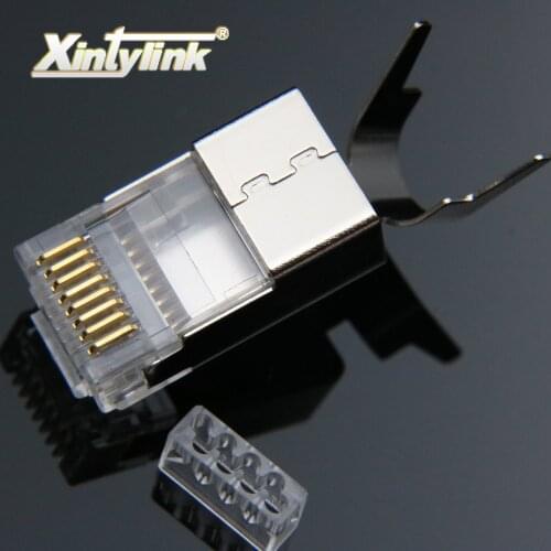 Xintylink rj45 connector ethernet cable plug cat7 cat6a male network metal shielded 50U cat 7 8P8C stp lan modular terminals