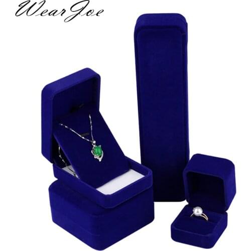 Wholesale Blue Velvet Wedding Ring Box Engagement Valentine Love Birthday Gift Jewelry Charm Bracelet Boxes Packaging Case Pouch