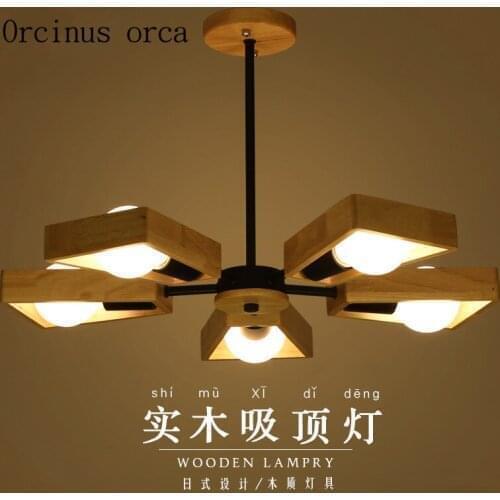 Creative Nordic solid wood chandelier modern minimalist Japanese log living room lamp restaurant Chandelier Postage free
