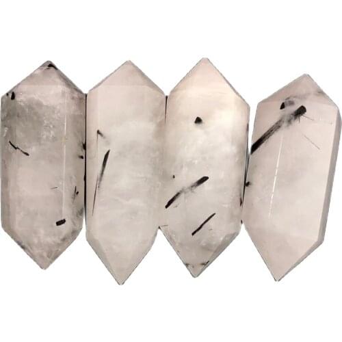 Free Shipping Healing Natural Black Tourmaline Quartz Double Terminated Point Wand Energy Decoration