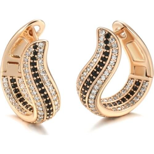 Trendy Female White Black Crystal Earrings Charm Rose Gold Color Clip Earrings For Women Elegant Bride Geometry Wedding Earrings