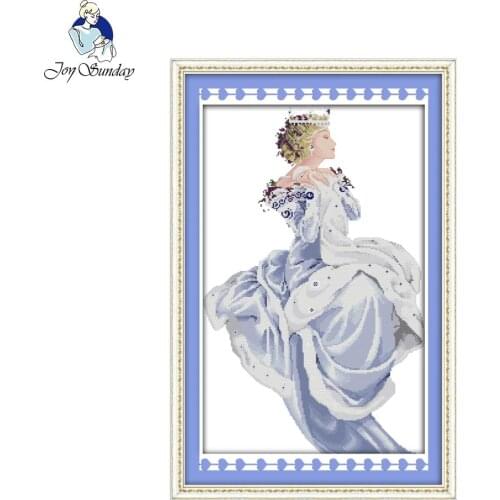 Joy sunday figure style Winter queen 14ct and 11ct set of white canvas for cross-stitch for home decor