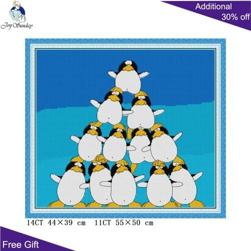 Joy Sunday Penguin Pile KB106 14CT 11CT Counted and Stamped Cute Penguins Home Decor Embroidery DIY Cross Stitch kits