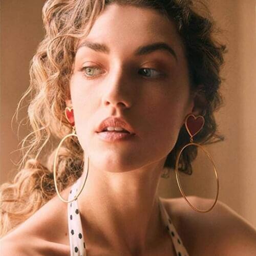 New Heart-shaped Oil Drop Long Circle Earrings for Women Gold Alloy Big Dangle Earring