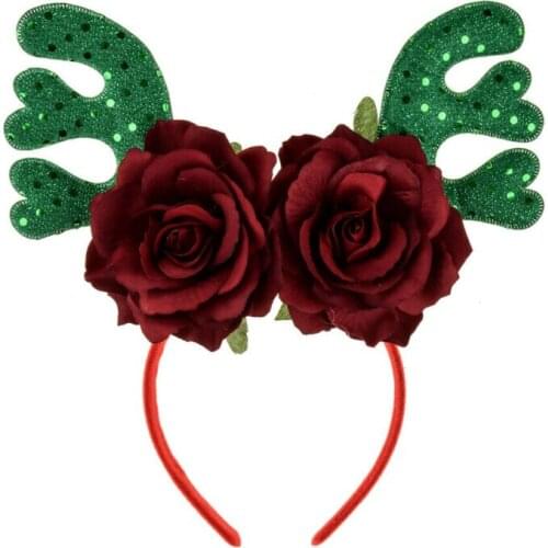 2020 New Women Girls Christmas Reindeer Antler Headband Xmas Flower Party Cosplay Headwear Hairband New
