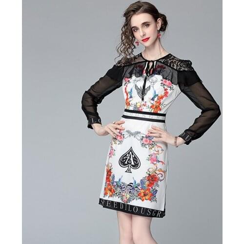 New High-End Women Floral Print Ruffles Summer Dress Elegant Chiffon Lace Patchwork Bow O-Neck Vintage Party A-Line Mini Dress
