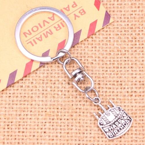 New Fashion Keychain 18x15mm birthday cake Pendants DIY Men Jewelry Car Key Chain Ring Holder Souvenir For Gift