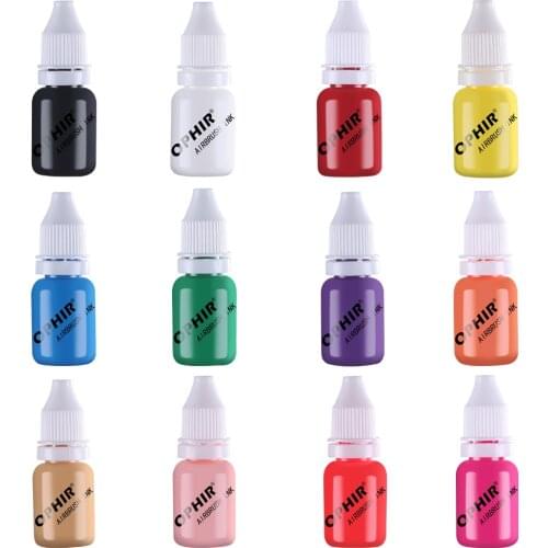 OPHIR 12 Color Airbrush Nail Inks for Stencils Gel Nail Polish 10 ML/Bottle Temporary Tattoo Pigment Nails Tools_TA098(1-12)