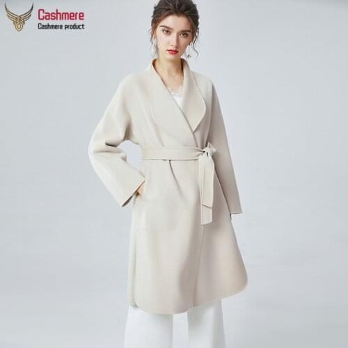 Autumn wool coat womens mid-length cashmere coat 2020 new winter plus size slim solid color long-sleeved wide loose wool coat